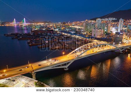 BUSAN, SOUTH KOREA - CIRCA MAY, 2017: view of Busan from Lotte Department Store. Busan, formerly known as Pusan, is South Korea's second most-populous city after Seoul.