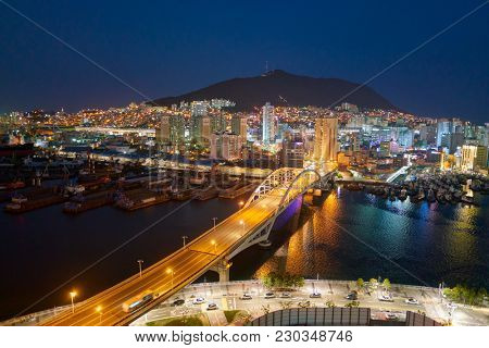BUSAN, SOUTH KOREA - CIRCA MAY, 2017: view of Busan from Lotte Department Store. Busan, formerly known as Pusan, is South Korea's second most-populous city after Seoul.