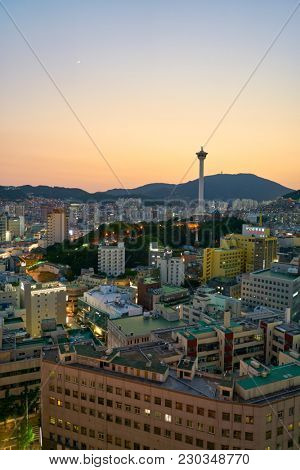 BUSAN, SOUTH KOREA - CIRCA MAY, 2017: view of Busan from Lotte Department Store. Busan, formerly known as Pusan, is South Korea's second most-populous city after Seoul.