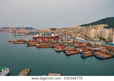 BUSAN, SOUTH KOREA - CIRCA MAY, 2017: view of Busan from Lotte Department Store. Busan, formerly known as Pusan, is South Korea's second most-populous city after Seoul.