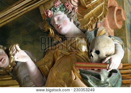 BELEC, CROATIA - NOVEMBER 17: Saint Rosalia also called La Santuzza, statue on the altar in the Baroque Church of Our Lady of the Snow in Belec, Croatia on November 17, 2011.