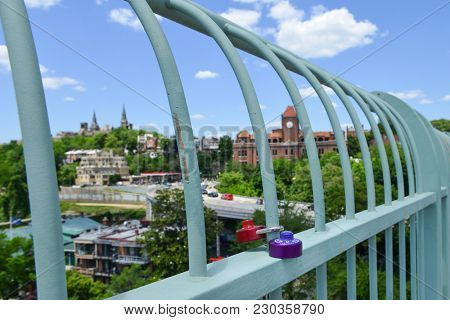 Lovers locks in Francis Scott Key Bridge - Washington DC USA