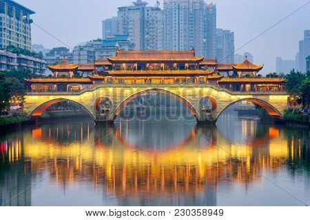 Chengdu, China at Anshun Bridge over the Jin River.