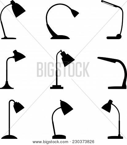 Desk Lamp Icon Set. Vector Illustration Of Electric Equipment
