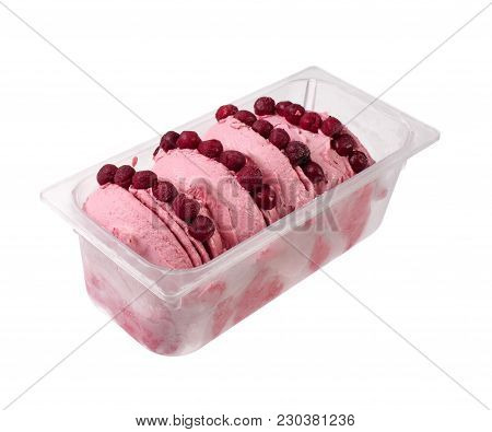 Cherry Italian Gelato Ice Cream Isolated On White.