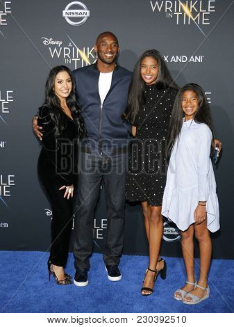 Kobe Bryant, Vanessa Bryant, Gianna Maria Onore Bryant and Natalia Diamante Bryant at the LA premiere of 'A Wrinkle In Time' held at the El Capitan Theater in Hollywood, USA on February 26, 2018.