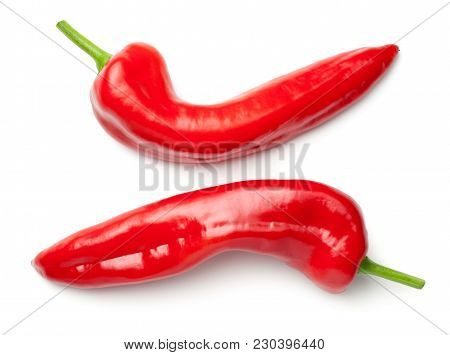 Red Peppers Isolated On White Background. Ramiro Pepper. Top View