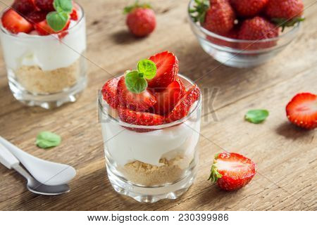 Strawberry Cheesecake In Glasses