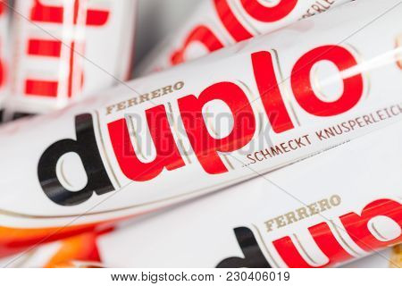 Fuerth / Germany - March 3, 2018: Duplo Bars Lies In A Bowl. Duplo Produced By Ferrero Which Was Fou