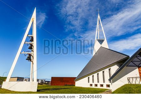 Olafsvikurkirkja White Modern Style Triangular Shape Lutheran Church, Olafsvik, Snaefellsnes Peninsu