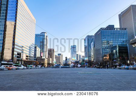 Seoul, South Korea - January 27th 2017: Urban Park Surrounding By Skycrappers At Public Recreation W