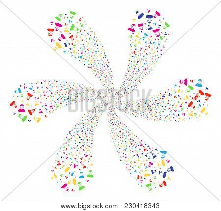 Multi Colored User Exploding Fireworks. Impressive Spiral Combined From Scatter User Items. Vector I