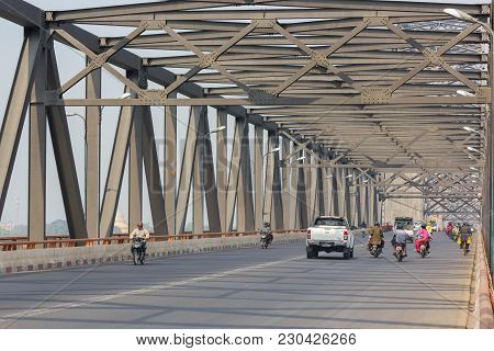 Mandalay, Myanmar - Feb 18,2018 : Irrawaddy Bridge (yadanabon Or Ayeyarwady Bridge) With Vehicle Tra