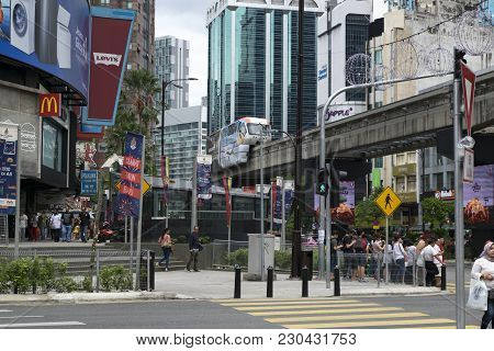 Kuala Lumpur, Malaysia - December 31,2017 : Kl Monorail Train Passing Through At Bukit Bintang Area,