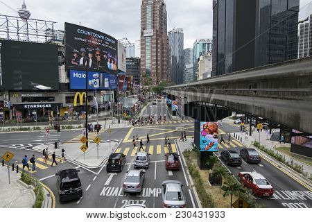 Kuala Lumpur, Malaysia - December 31,2017 : Bukit Bintang Area Is Kuala Lumpur Golden Triangle Comme