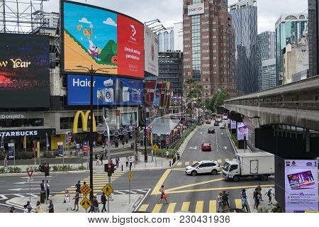 Kuala Lumpur, Malaysia - December 31,2017 : Bukit Bintang Area Is Kuala Lumpur Golden Triangle Comme