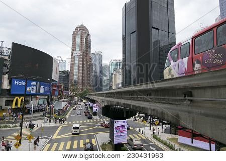 Kuala Lumpur, Malaysia - December 31,2017 : Kl Monorail Train Passing Through At Bukit Bintang Area,