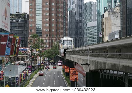 Kuala Lumpur, Malaysia - December 31,2017 : Kl Monorail Train Passing Through At Bukit Bintang Area,