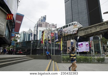Kuala Lumpur, Malaysia - December 31,2017 : Kl Monorail Train Passing Through At Bukit Bintang Area,