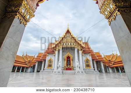Temple In Bangkok, Beautiful Thai Temple Wat Benjamaborphit In Thailand