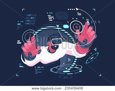 Virtual Reality Designer Creates New Digital Interface. Vector Flat Illustration