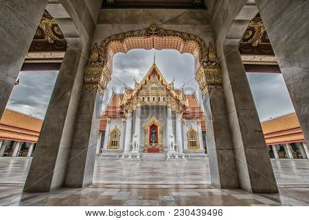 Temple In Bangkok, Beautiful Thai Temple Wat Benjamaborphit In Thailand