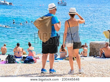 Scopello, Italy - September 17, 2017: People At The Beach In Scopello, Castellammare Del Golfo, Sici