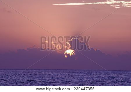 Sunrise In The Sea Ok Mexico, The Colors In The Sky Creates An Amazing Picture