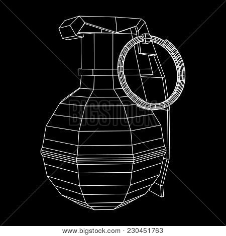 Hand Bomb Frag Grenade Wireframe Low Poly Mesh Vector Illustration