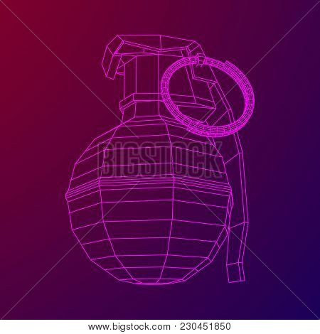 Hand Bomb Frag Grenade Wireframe Low Poly Mesh Vector Illustration