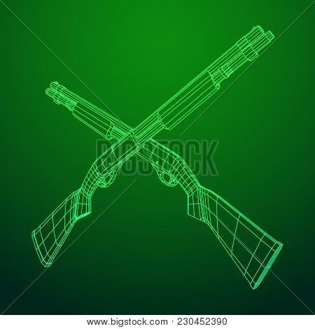 Shotgun Rifle Hunting Carbine Wireframe Low Poly Mesh Vector Illustration