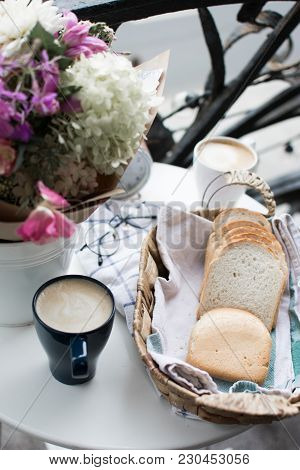 Morning Coffee Cup In Paris With Toasts