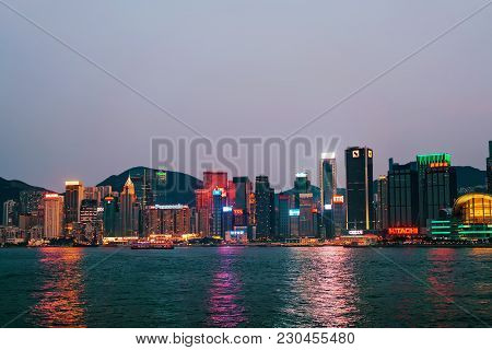 Hong Kong, Hong Kong - March 6, 2016: Skyline And Victoria Harbor Of Hong Kong. View From Kowloon On