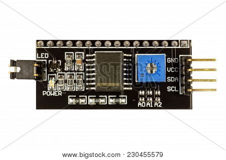 Graphic Display I2c Adapter Close-up Isolated On White Background. Electronic Component
