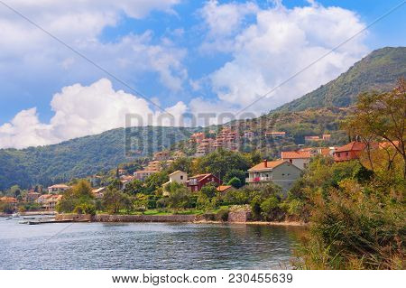 View Of Small Mediterranean Town Of Kamenari On Sunny Autumn Day.  Montenegro, Bay Of Kotor