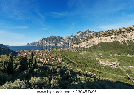 The Lake Garda (lago Di Garda Or Benaco) Of Glacial Origin, Sarca River And Torbole, Small Town In T