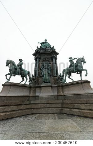 Maria Theresa Sculpture At Vienna Museum Of Natural History, In Austria. During The Thickest Fog