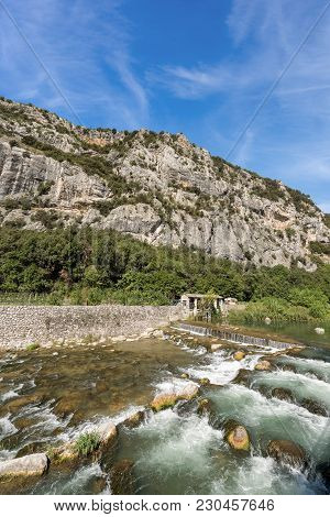 The Sarca River (fiume Sarca) And Italian Alps. Trentino Alto Adige, Italy, Europe