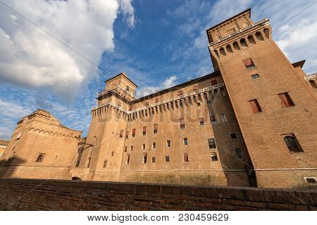 Estense Castle Or Castle Of San Michele (1385) Is A Moated Medieval Castle In The Center Of Ferrara,