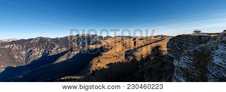Alpine Foothills (prealps) And The Plateau Of Lessinia. In The Background The Small Dolomites (careg