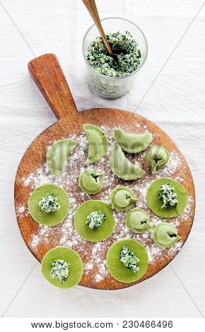Green Stuffed Pasta. Different Types Of Filled Pasta