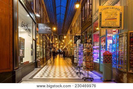 Paris, France-march 07, 2018 : The Passage Jouffroy Was Built In 1836, It Has Been One Of The Most V