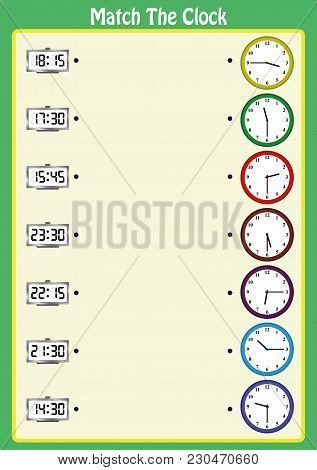 Match The Clocks, Kids Learn To Read Analog Clocks With This Matching Math Game, Worksheet For Child