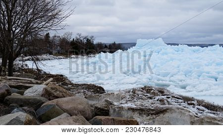 The Blue Ice Phenomenon On The Coast Of Georgian Bay In Meaford, Ontario, Canada