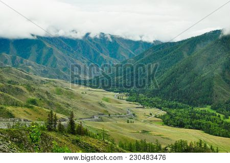 Landscape Of A Mountain Valley. Chike-taman Road Pass, Altai.