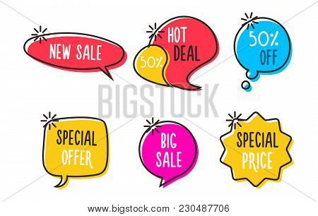 Sale Labels, Tags, Speech Bubbles, Banners, Logos, Icons. Hand Drawn Doodle Vector Design