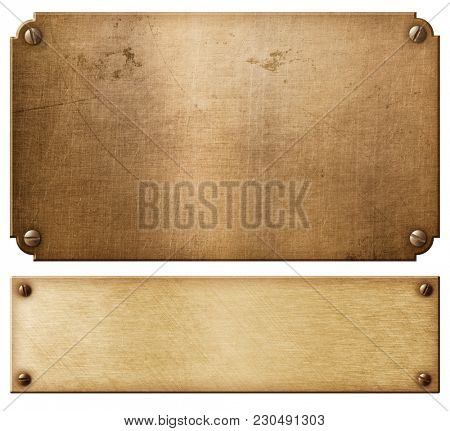 old copper metal plates or nameboards set with rivets 3d illustration