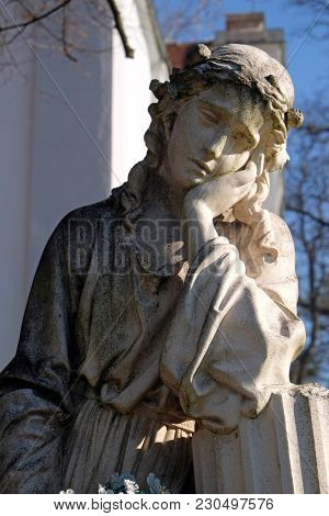 SISAK, CROATIA - DECEMBER 07: Angel statue in the Church of Visitation of the Virgin Mary in Sisak, Croatia, on December 07, 2017.
