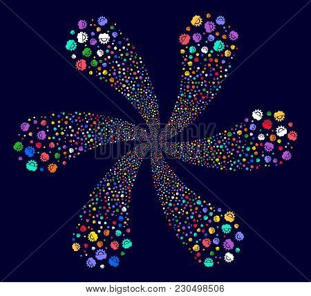 Multi Colored Android Robotics Cyclonic Fireworks On A Dark Background. Suggestive Cycle Done From S