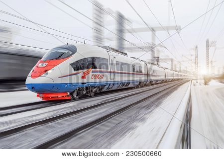 High-speed Train Sapsan Rides On The Route Moscow-st. Petersburg. January 2018